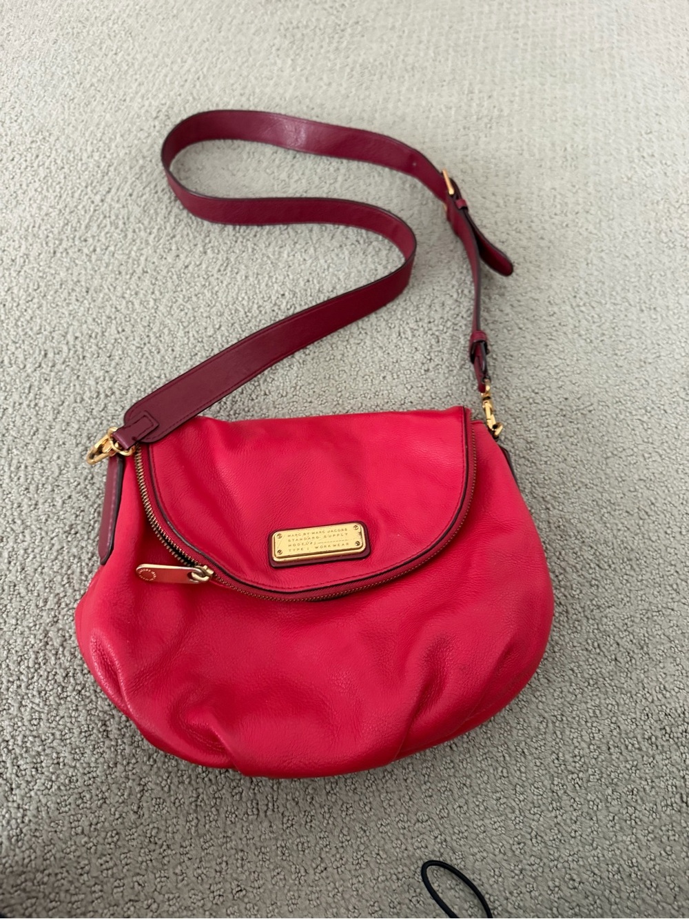Marc Jacob's Red Crossbody Shoulder Bag with Gold Hardware by